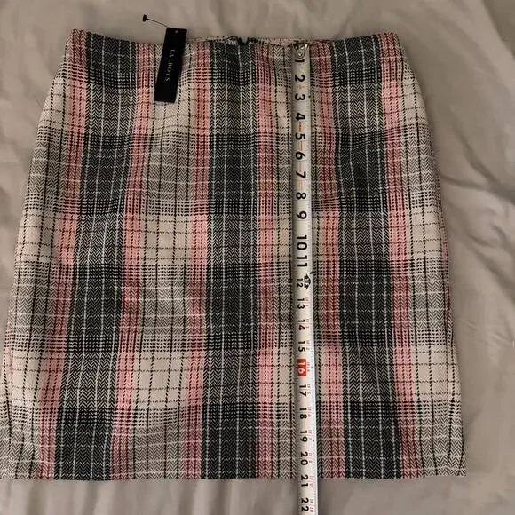 Talbots White/Gray/Red/Pink, Wool Plaid, Lined, Knee Length Pencil Skirt NWT- 14 - Picture 8 of 10